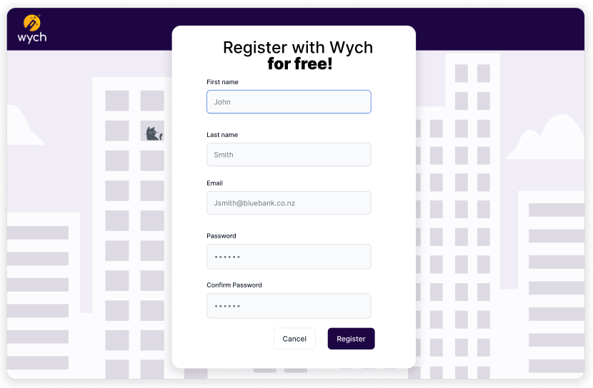 Registration and login screens
